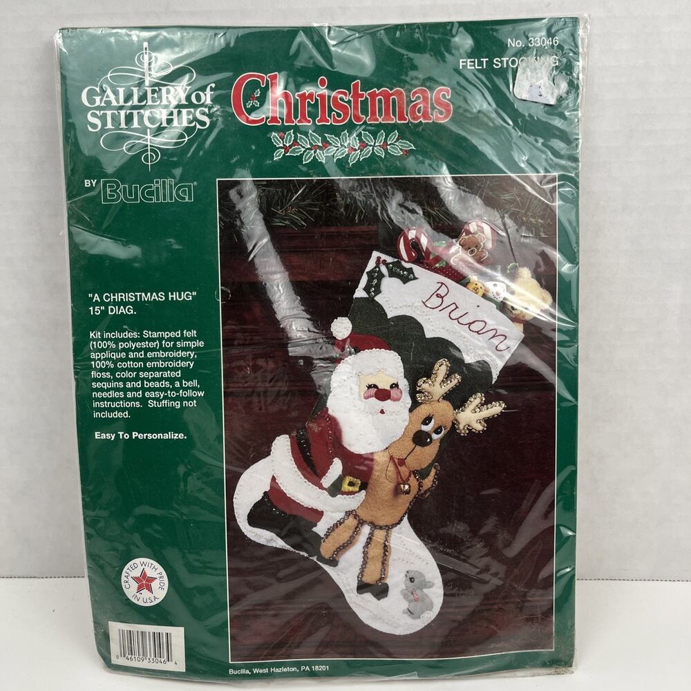 Christmas Felt Stocking Kit Gallery of Stitches Bucilla A Christmas Hug 15 inch